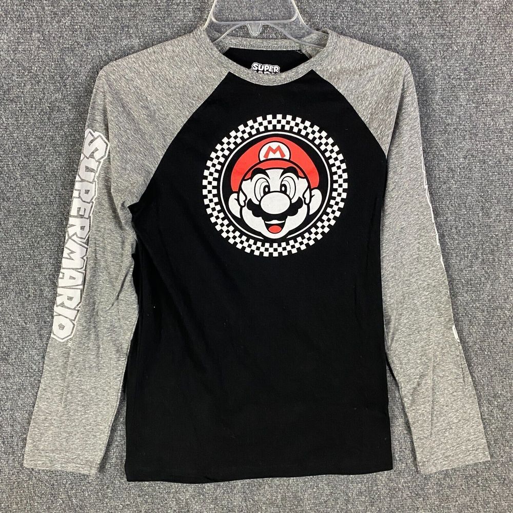 Super‎ Mario T-Shirt Boys XL Long Sleeve Cotton Blend Graphic Print
